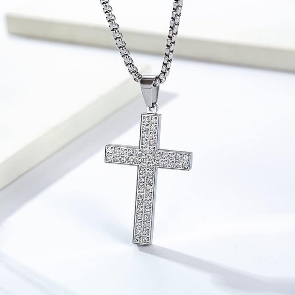 Men Stainless Steel Crucifix Cross Jesus Christ Pendant Necklace - Picture 8 of 9